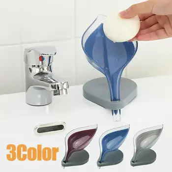 

Creative Leaf Soap Box Suction Cup Drain Soap Box Kitchen Dish Brush Rack Bathroom Decor Leaf Shape Hollow Soap Holder Container