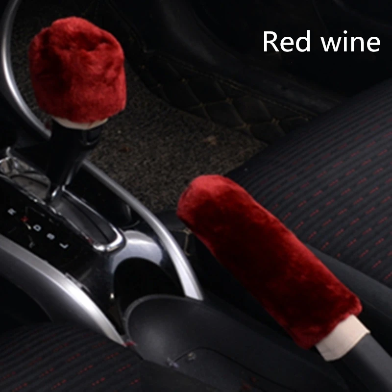 Red wine 2 шт., автомобильный ручной тормоз, ручки, мягкий плюшевый рукав, Зимний Теплый ручной тормоз, чехол для рычага переключения передач, ручка, универсальный авто Декор - Название цвета: Red wine