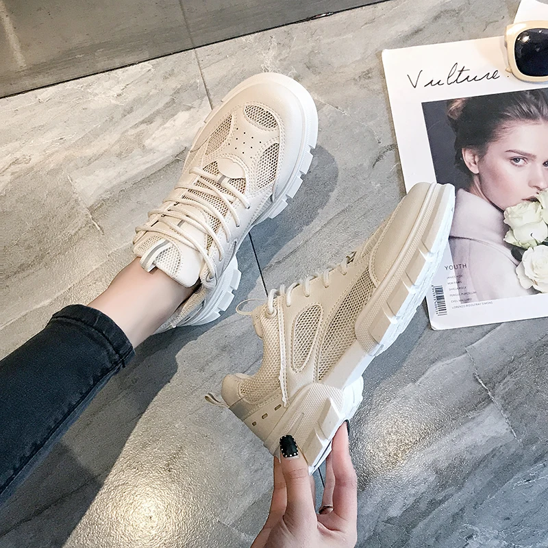 beige Лидер продаж; женская обувь на резиновой подошве с сетчатым верхом; брендовые кроссовки для женщин; прогулочная обувь; сезон весна; zapatos mujer; трендовые женские кроссовки - Цвет: beige