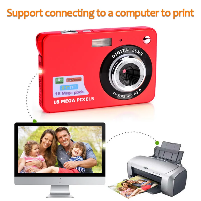 New K09 18MP 2.7 Inch LCD Screen 8x Zoom Smile Capture Anti-Shake Digital Camera for Child Gift