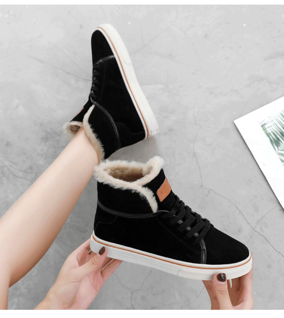 Winter Shoes Women Fashion Platform Sneakers Trending Female Solid Color Short Plush High Top Sneakers