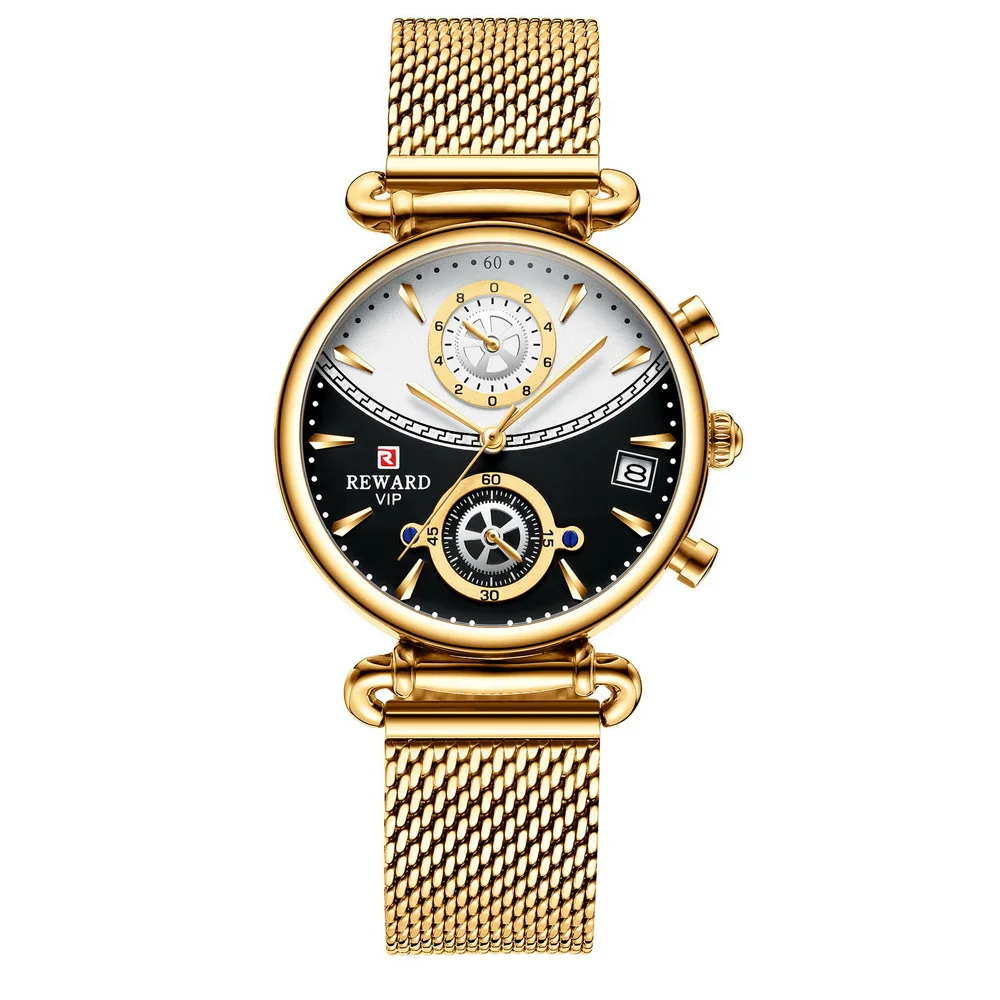 Orologi da coppia Cronografo Calendario Orologi da polso con cinturino in maglia di acciaio inossidabile Orologio da polso da donna impermeabile al quarzo_voghion.com