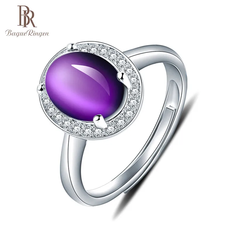 Bague Ringen кольцо из чистого 925 пробы серебра для женщин с 10*12 мм, женские кольца с фиолетовым драгоценным камнем, ювелирные украшения для свадьбы