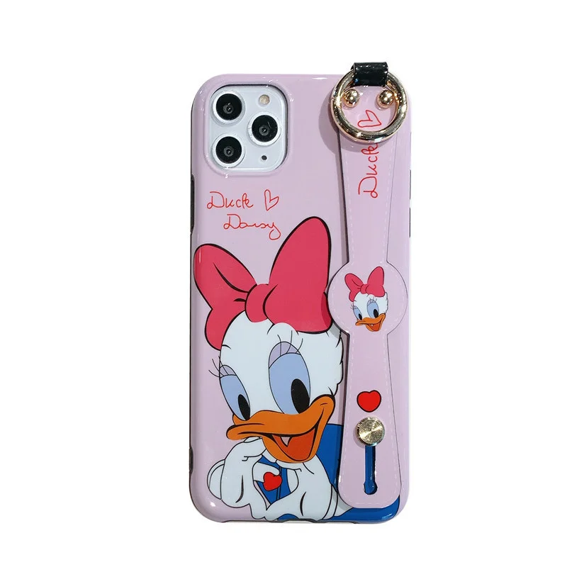 Disney Cartoon Mickey Minnie Mouse Daisy Donald Duck Wrist Strap Lanyard Phone Case For IPhone 12 Pro Max 11 7 8 Plus X XR SE XS