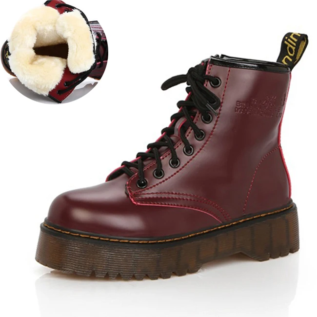Wine Red Fur Chaussure/ботильоны на платформе; женские Ботинки martin; женская зимняя обувь; плюшевые теплые ботинки в стиле панк; кожаные ботинки в готическом стиле - Цвет: Wine Red Fur
