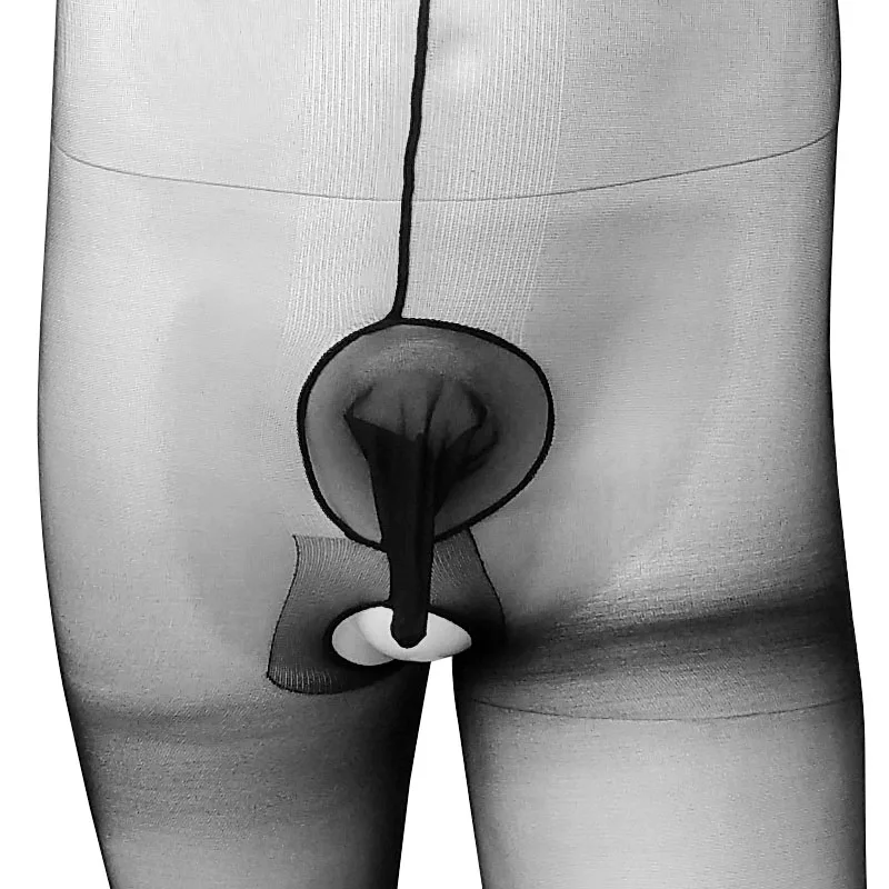 Мужские шелковые прозрачные чулки с рукавом пениса с открытой промежностью сексуальное белье ультра-тонкие эластичные носки боди
