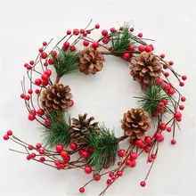 Christmas Wreath Pine Cone Rattan Christmas Door Decoration Bell Pendant Diy New Year Thanksgiving Christmas Wreath Decorations