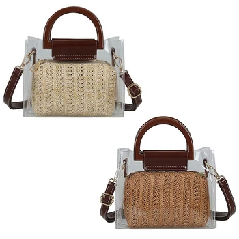 

Women Clear Bags Summer Straw Crossbody Shoulder Bags Two Piece Women Transparent Bags Handbag Clutch Purse