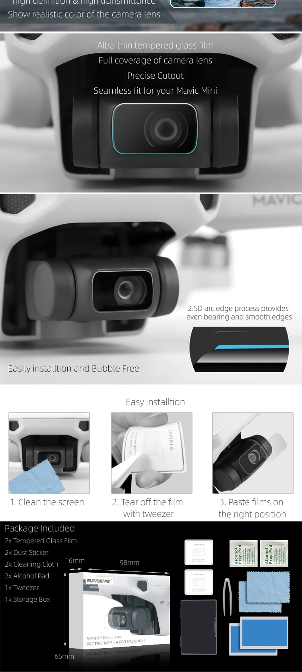 2 комплекта Защитная пленка для объектива камеры для Mavic MINI 9H высокотвердое закаленное стекло устойчивая к царапинам для DJI Mavic Mini drone