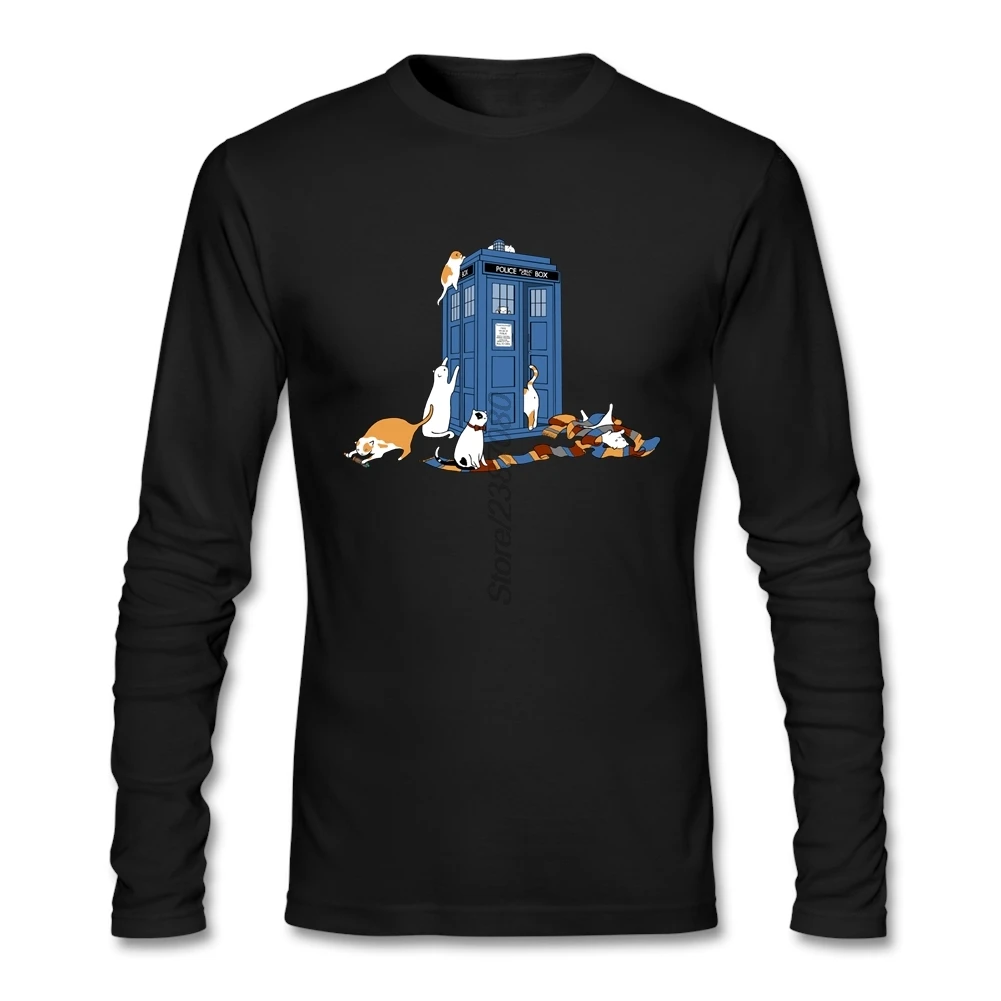 Hipster Doctor Who DR WHO T Shirt Undertale T Shirt Men Cotton Crewneck Long Sleeve Custom Funny T Shirts - Color: Black