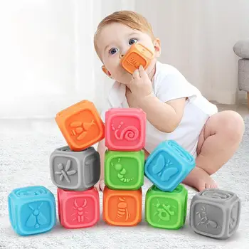 

10pcs/set Baby Grasp Toy Silicone Building Blocks 3D Touch Hand Soft Balls Baby Massage Rubber Teethers Squeeze Toy Bath Ball