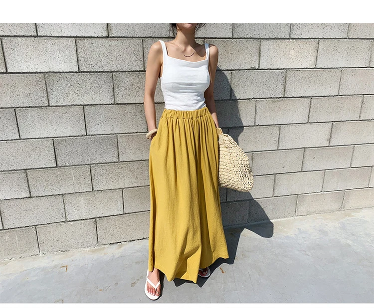 black cargo pants Fashion Summer Linen Wide Leg Pants For Women 2021 Casual Elastic High Waist Long Trousers Female Solid Larg Size Pants womens clothing