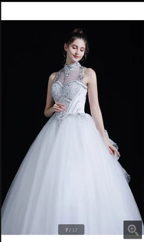 

2020 new arrival white tulle beading ball gown with bow wedding dress halter neckline holllow back sexy corset bride dress