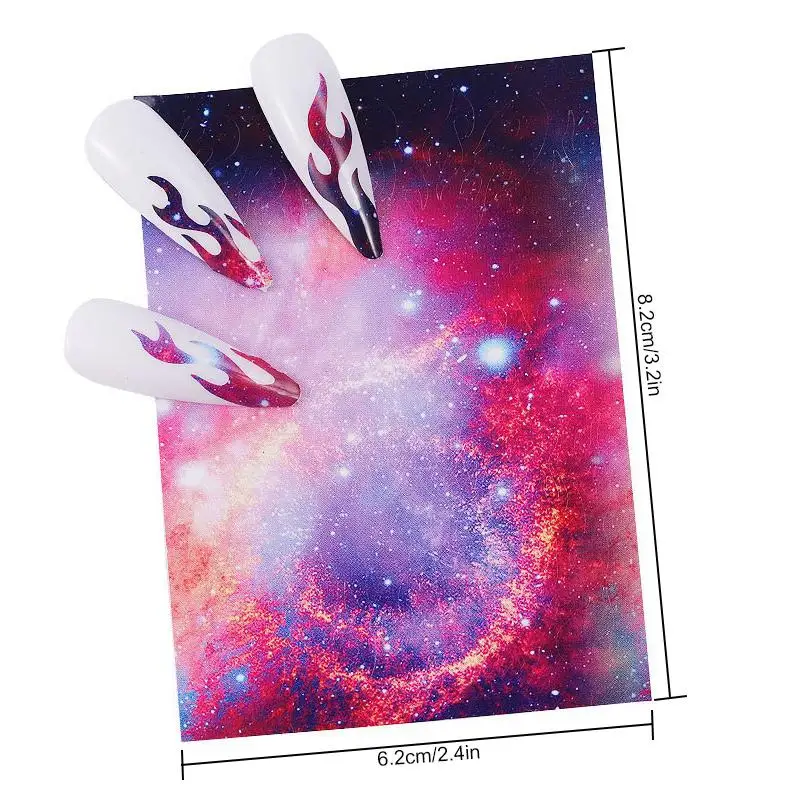 Laser Illusion Flame Nail Sticker Self Nail DIY Fire Decoration Colorful Transfer Reflection Stickers Adhesive 16pcs Nails
