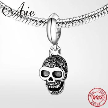 

Halloween gift 925 Sterling Silver black CZ Cranium beads pendants for Jewelry making fit Original Pandora Bracelets bangle