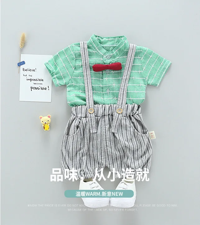 Children Clothing Suit Summer Baby Boys Girls Casual Tie Striped Shirt Shorts 2Pcs/sets Kids Infant Sportswerar Toddler Clothes