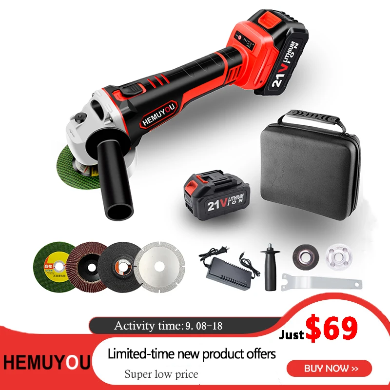 

Cordless Angle Grinder Lithium-Ion Battery Woodwork For Grind Machine Electric Polishing Cutting Brushless Electric Power Tools