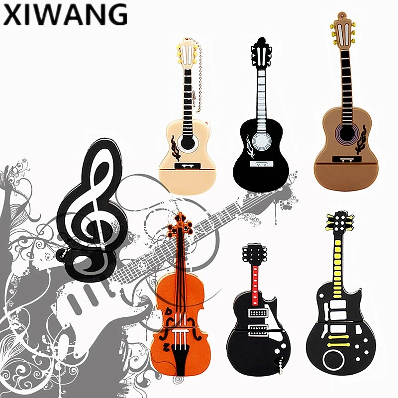 Флеш-карта памяти 32 Гб мини-гитара, ручка, флешка 4 Гб USB 2,0 8 ГБ флеш-накопитель 16 Гб 64 ГБ Usb флэш-накопитель 128 ГБ Мультяшные инструменты диск