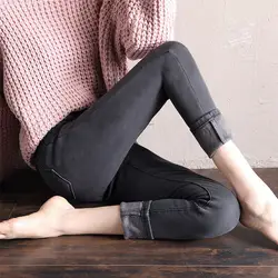 Женские Зимние флисовые джинсы, брюки 2019, яркие цвета, однотонные теплые джинсы, женские модные утепленные джинсовые брюки-карандаш