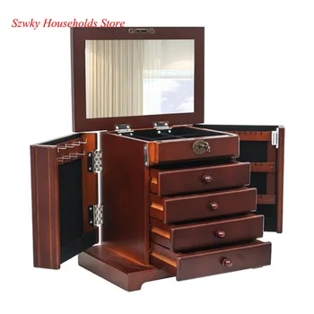 

Large Jewelry Organizer Wooden Storage Box 5 Layers Case with 4 Drawers Brown