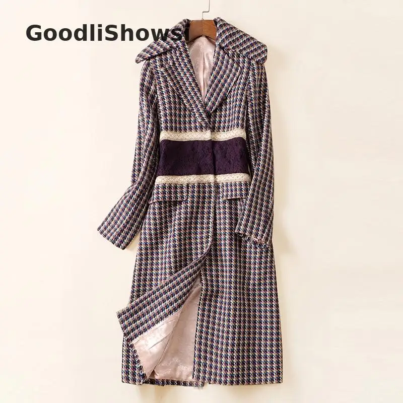 Зимние Модные женские шерстяные пальто GooodliShowsi, классическое пальто с отворотами и аппликацией в стиле пэчворк, Трендовое пальто