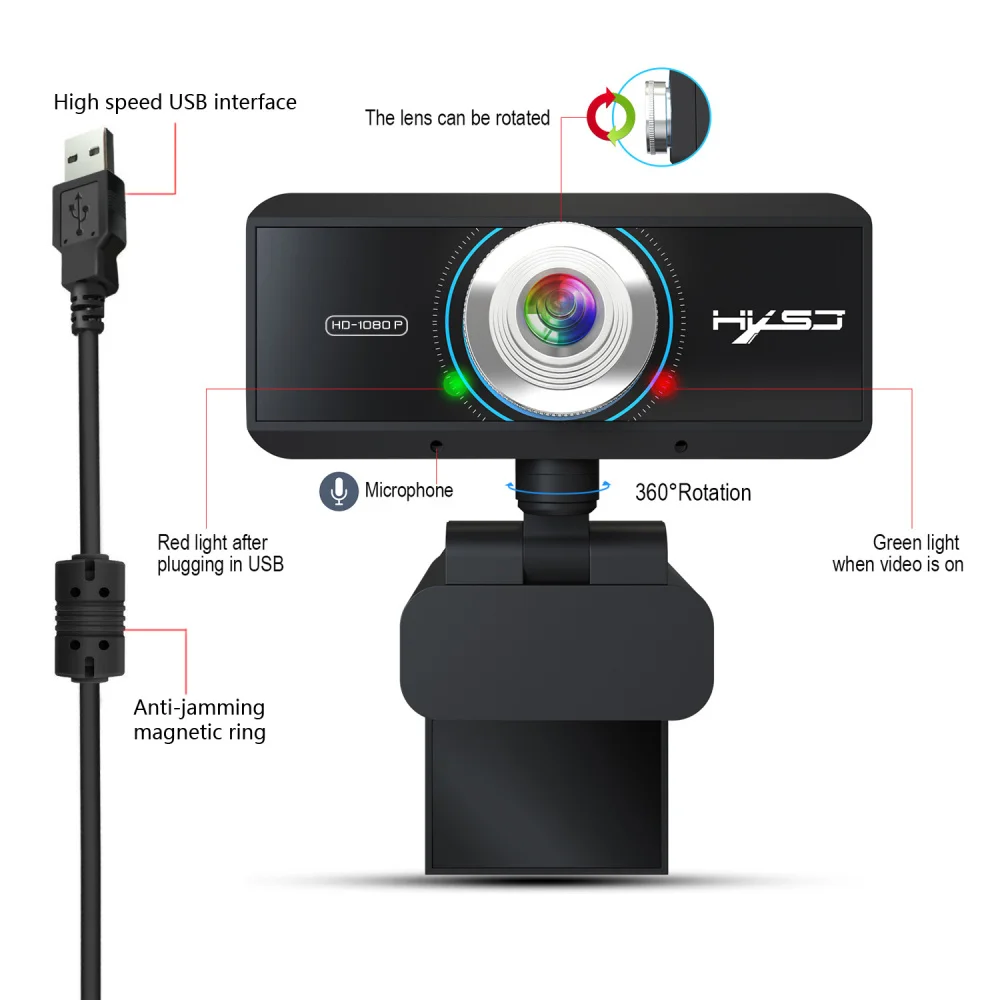 HXSJ новая компьютерная камера высокой четкости 1080P USB веб-камера 2 миллиона пикселей встроенный звукопоглощающий микрофон Бесплатный драйвер