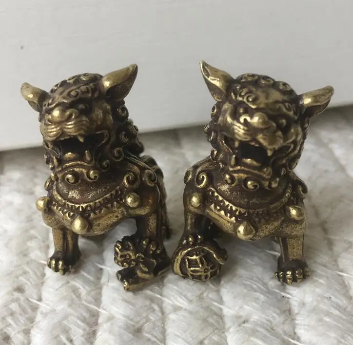 Details about   3 cm Chinese Brass Foo Dog Lion Beast Animal exorcise evil spirits Amulet Statue 