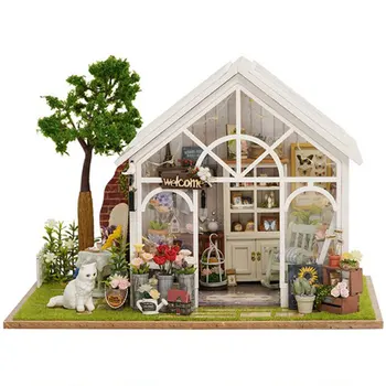 

Wooden DIY Doll House Cuteroom DIY Dollhouse Miniature Furniture Kit LED Kids Birthday Christmas Gift Flower House Toys for Kids