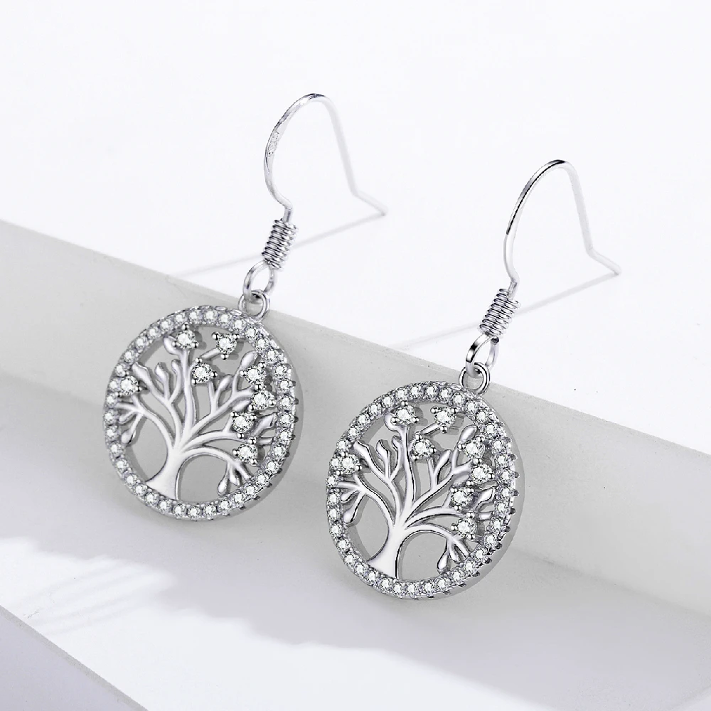 LYSFS Authentic 925 Sterling Silver DIY Life Tree Drop Earrings Ladies Nature Lucky Jewelry Natural Earrings