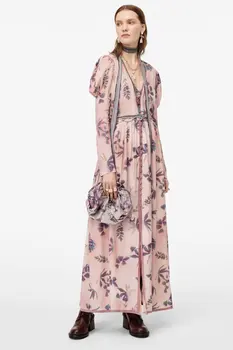 

2020 Spring Summer New Grand Prix Print pink zaraing women Dress sheining vadiming female Dress vintage plus size XDN9539