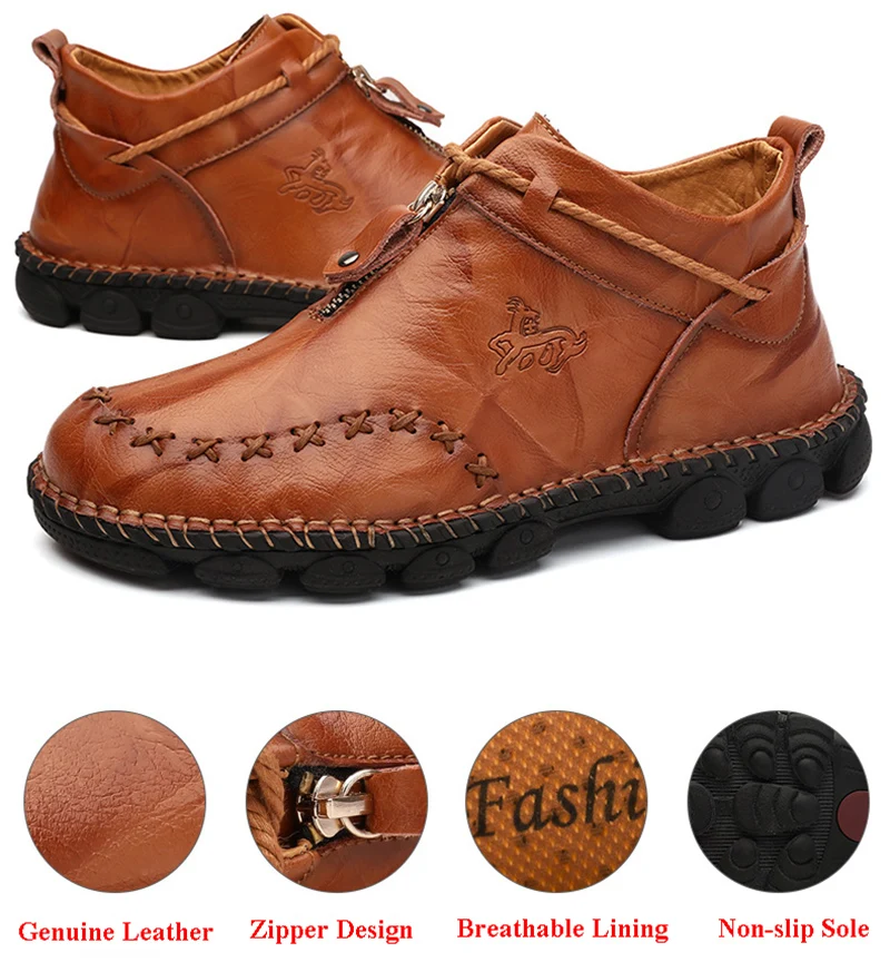 Merkmak/Новинка; мужские ботинки из натуральной кожи; высококачественные зимние мужские ботильоны с высоким берцем; классические Нескользящие кроссовки на молнии; большой размер 48