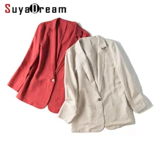 SuyaDream, женские шелковые блейзеры, 50% шелк, 50% лен, на одной пуговице, с длинным рукавом, два кармана, для офиса, леди, сплошные блейзеры, новинка