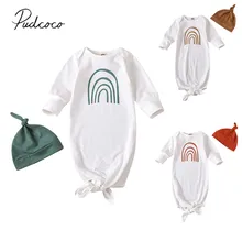 Спальный мешок с длинным рукавом для младенцев, комплект для сна с милым мультяшным радужным принтом для маленьких мальчиков и девочек, лето-осень + однотонная шляпа Спальный мешок с длинным рукавом для младенцев, комплект для сна с милым мультяшным радужным принтом для маленьких мальчиков и девочек, лето-осень + однотонная шляпа