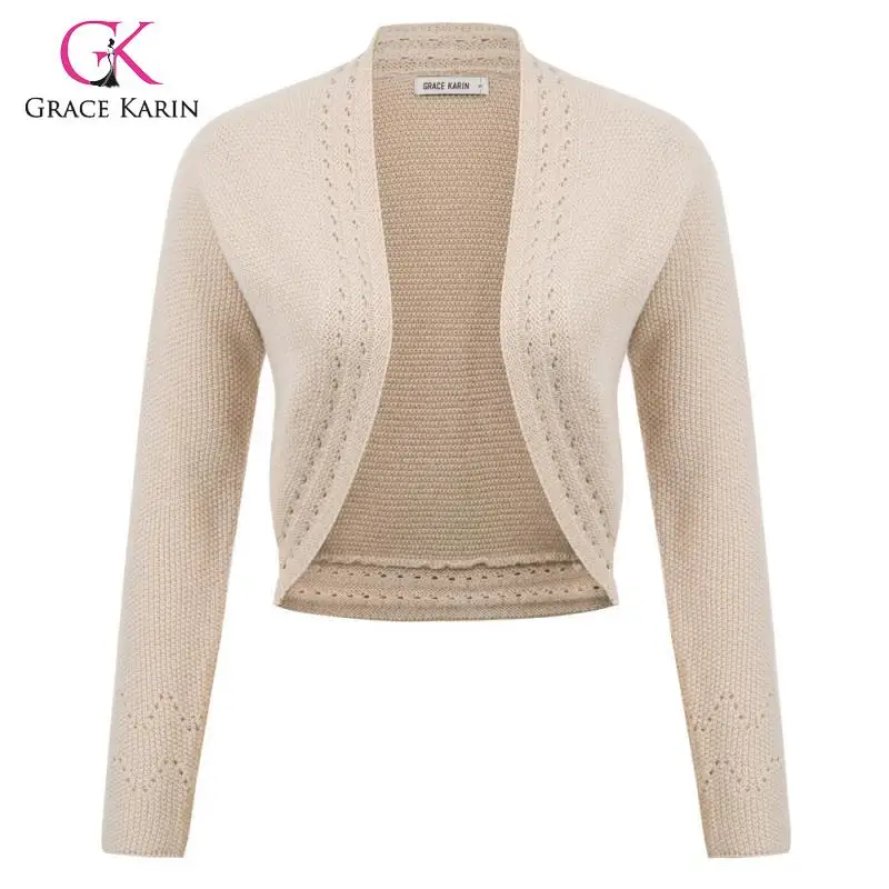 

Grace Karin Women's Cropped Knitwear Solid Cardigan Bolero Long Sleeve Open Front Hollowed-Out For Dress Autumn Coat Jacket