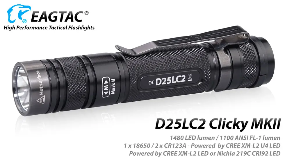 EAGTAC D25LC2 XM-L2 1480LM Супер Мощный тактический фонарь, портативный фонарь, компактный фонарь