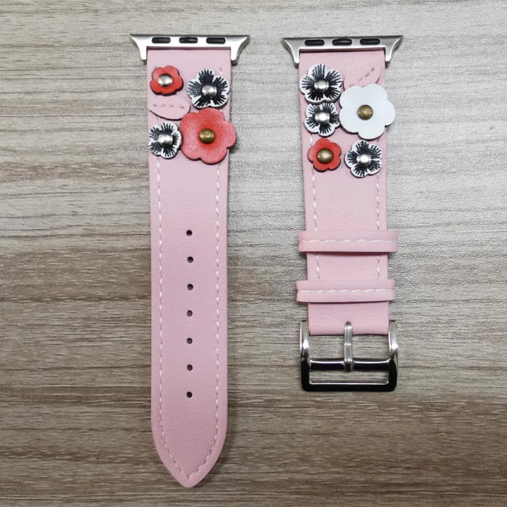 Дизайн, цветочный кожаный ремешок для Apple Watch, ремешок серии 5, 4, 3, 2, 1, браслет для iWatch 40 мм, 44 мм, 38 мм, 42 мм, Женский наручный ремень