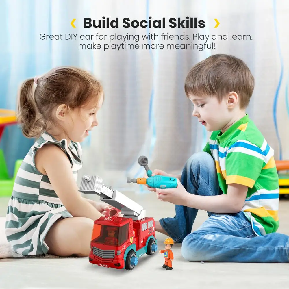 DEERC RC Cars Fire Truck Music DIY Disassembly Toys Tool Cars Remote Control Trucks Set for Children Boys Kids Assemble DEERC RC Cars Fire Truck Music DIY Disassembly Toys Tool Cars Remote Control Trucks Set for Children Boys Kids Assemble