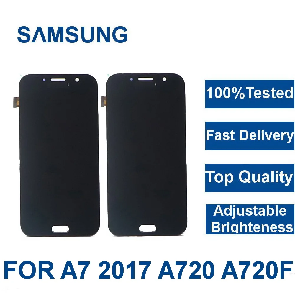 

100%Tested For Samsung Galaxy A7 2017 A720 A720F SM-A720F Phone LCD Display Touch Screen Digitizer Assembly + adjust brightness