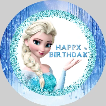 

Round Scene Frozen 2 Princess Blue Elsa Girls Birthday Party Backdrop Circle Photography Backgrounds for Photo Studio