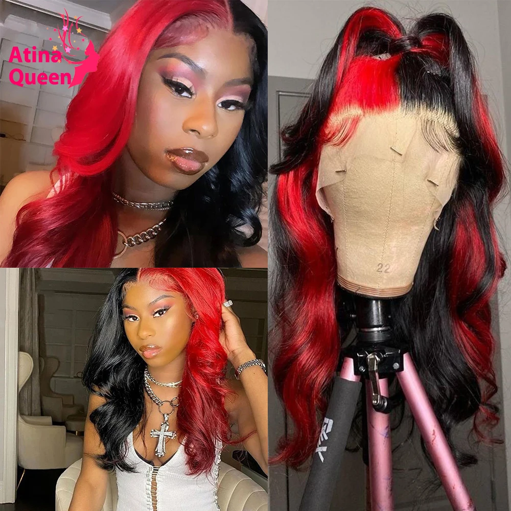 Burgundy Highlight 13x6 Lace Frontal Wigs Red Human Hair For Black Women  Brazilian Hd Transparent Body Wave Pre Plucked Straight - Lace Wigs -  AliExpress