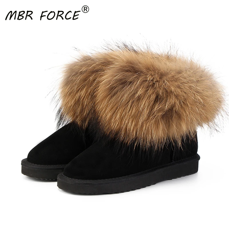 Snow-Boots Shoes Women Mbr-Force Short Ankle Cow-Suede-Leather Winter Top Fur Woman Fox-Fur