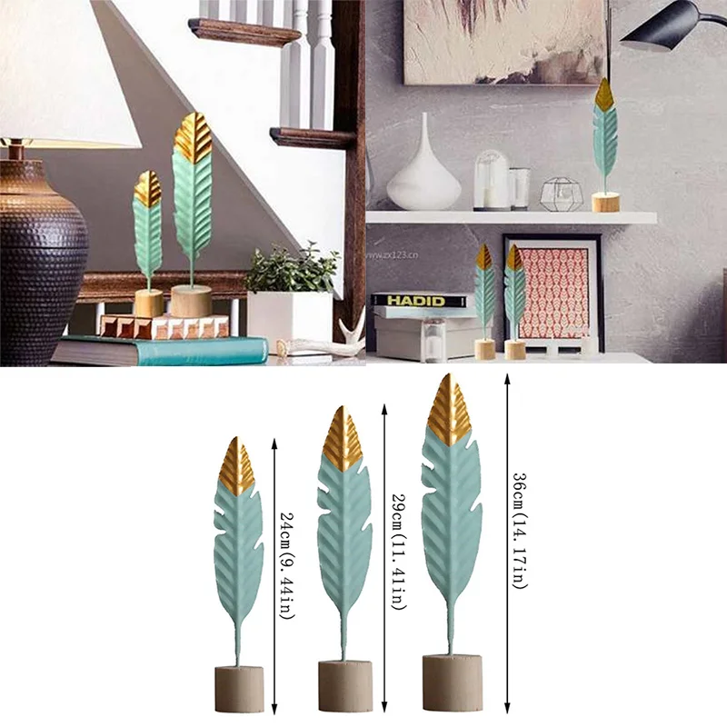 

Wrought Iron Ornaments Feather Decoration Artificial Gift Home Decor Geometric Shape Beautiful Fashionable Ornament