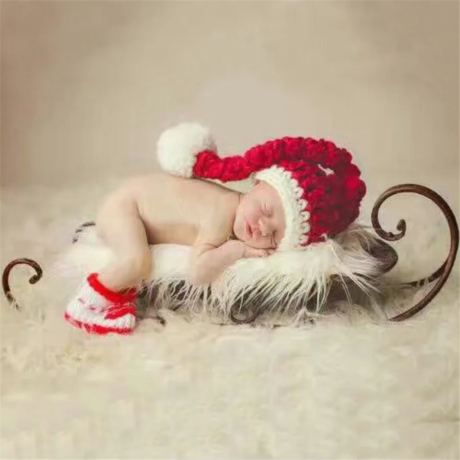 

Baby Beanies Christmas Baby Pom Pom Hat Shoes Newborn Props For Photography New Born Infant Toddler Girl Boy Shooting Costume