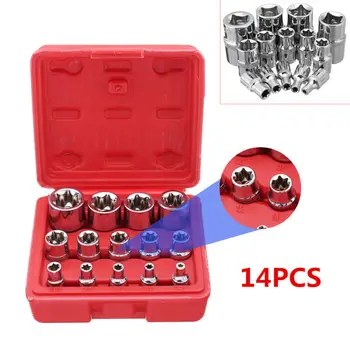 

Tool Drivers Red+Silver 3/8'' 1/2'' E Torx Star Bit Chrome Socket Kit New