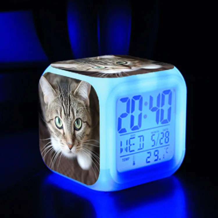 

Hot Sales Children Alarm Clock Cat Dog Bedside Glowing LED Color Change Table Digital Alarm Clocks for Kids Birthday Gift Toys