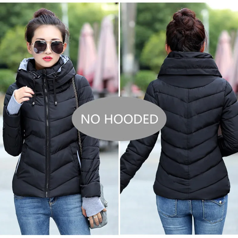 No Hooded--Black Новое Женское модное пальто зимняя куртка женская верхняя одежда короткая стеганая куртка Женская парка с подкладкой Женское пальто - Цвет: No Hooded--Black