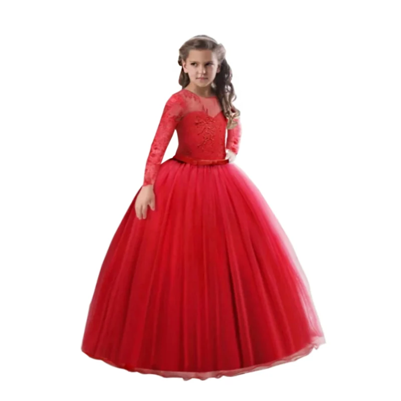 Новинка года; длинное платье с цветочным узором для девочек на свадьбу; vestidos de primera comunion; детское платье для первого причастия Пышное Бальное Платье для девочек - Цвет: 8549-Red