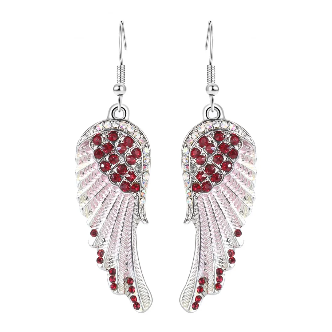 Fashion Romantic Blue White Pink Colors Angel Wings Earrings Crystal Rhinestone Long Dangle Earrings For Women Exquisite Jewelry