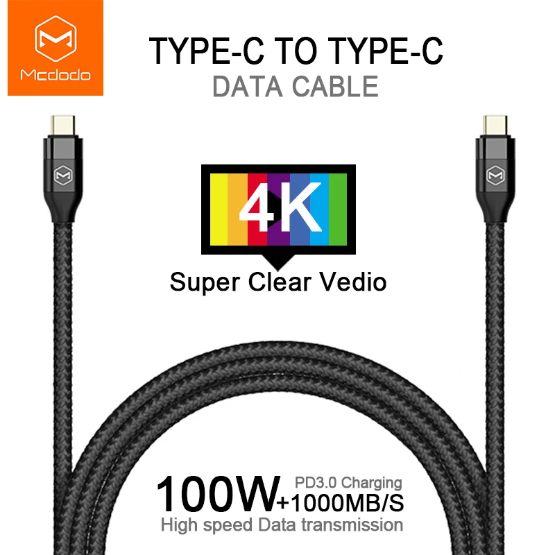 

Mcdodo 100W PD3.0 Quick Charge 4.0 Type C To USB C Data Cable USB 3.1 Gen2 For MacBook Pro/Air Notebook Phone Audio HD 4K To TV
