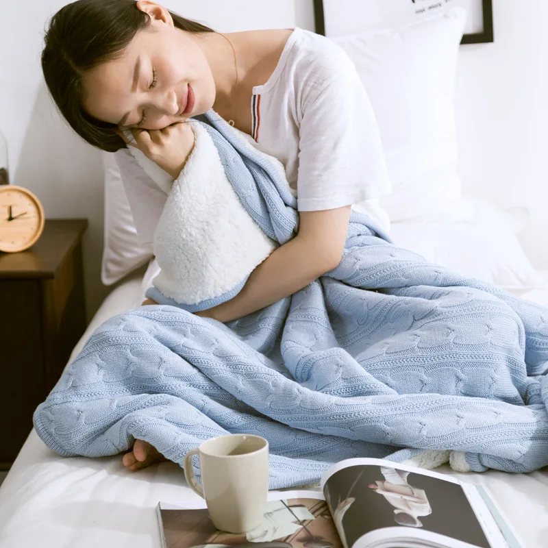 Autumn And Winter Cotton Blanket European Style Retro plus Velvet Knitted Casual Blanket Factory Wholesale